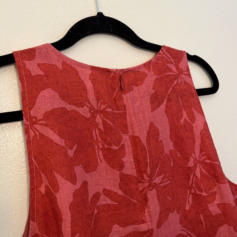 Garnet Hill 100% Linen Fringe Hem A-Line Dress, Pink & Red Hibiscus Floral- Sz 8 - Picture 9 of 9